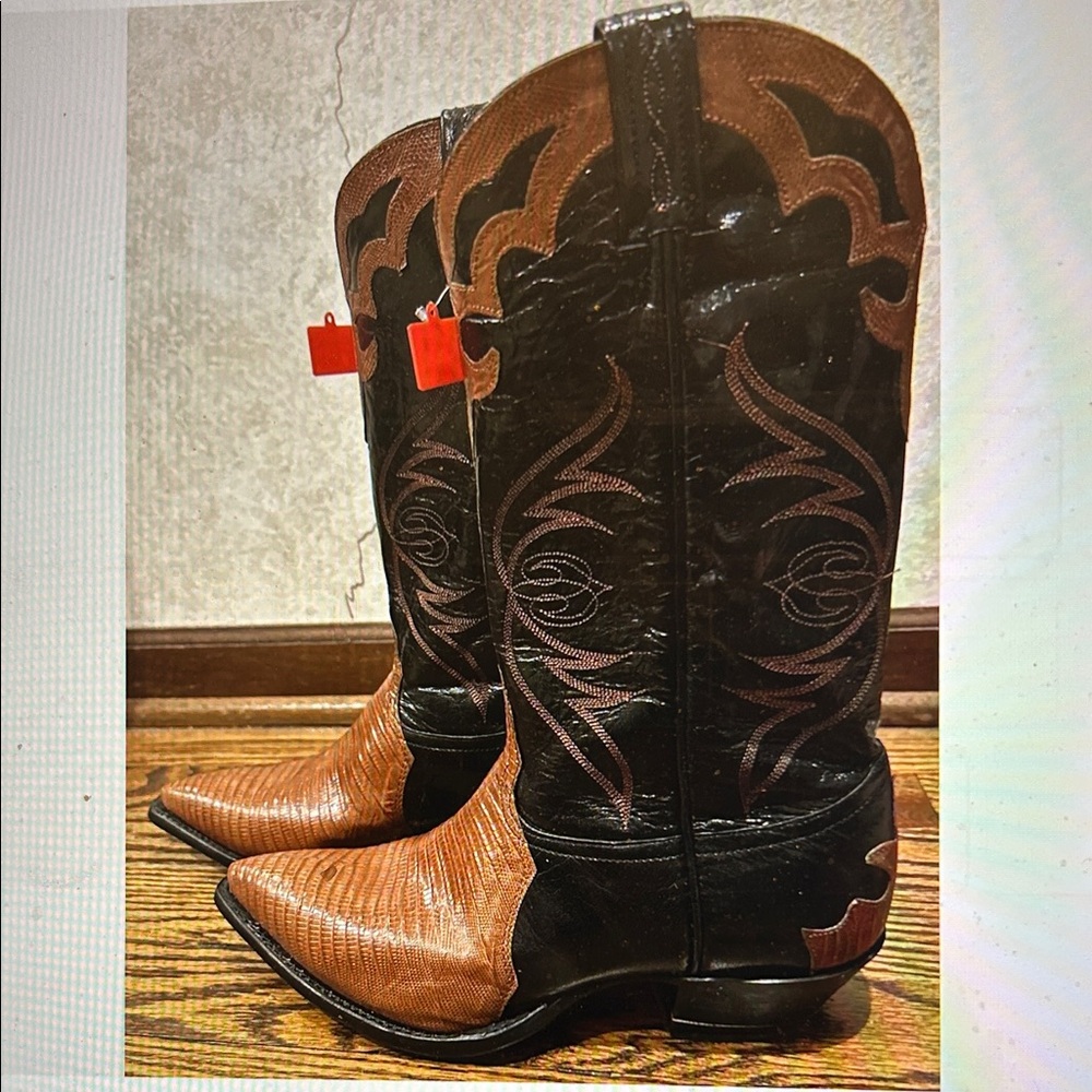 Tony Lama Black and Brown Heeled Western Boots